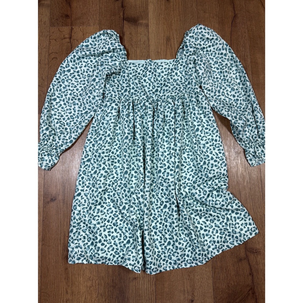 Janie and Jack Girls‎ Teal Leopard Print Puff Sleeve Dress Size 16 NWT
